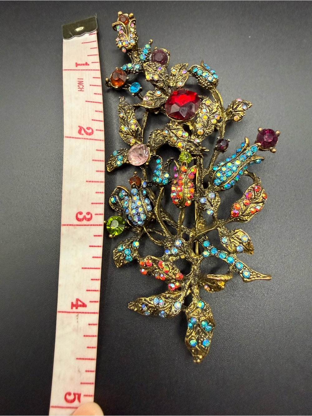 Multicolor Large Floral Rhinestone Statement Brooch - Picture 4 of 4